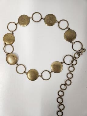 Vintage Brass Textured Disc, Hammered Rings Chain Belt, Adjustable, Western/Boho